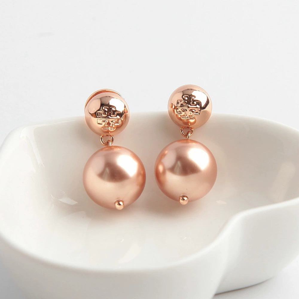 Tory Burch Rose Gold Faux Pearl Stud Earrings